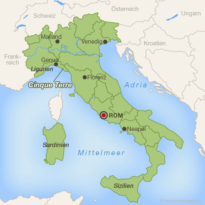 Lage der Cinque Terre in Italien