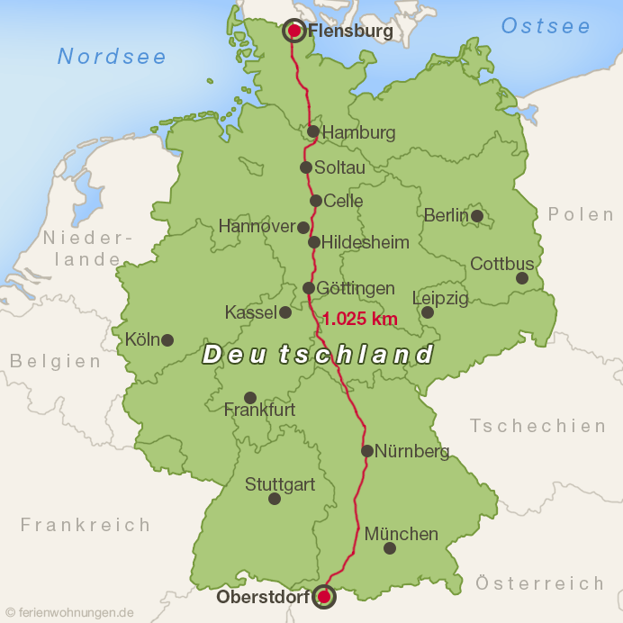 Die Strecke der Expedition1000GER durch Deutschland