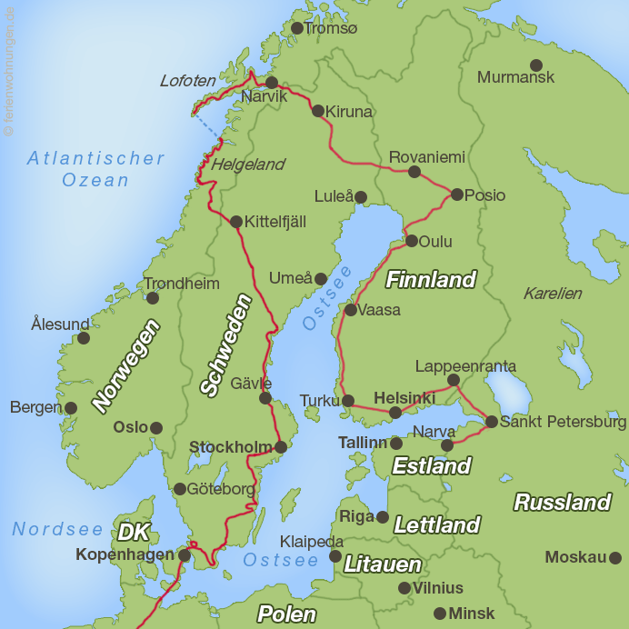 Bisheriger Verlauf der Motorradreise rund um die Ostsee