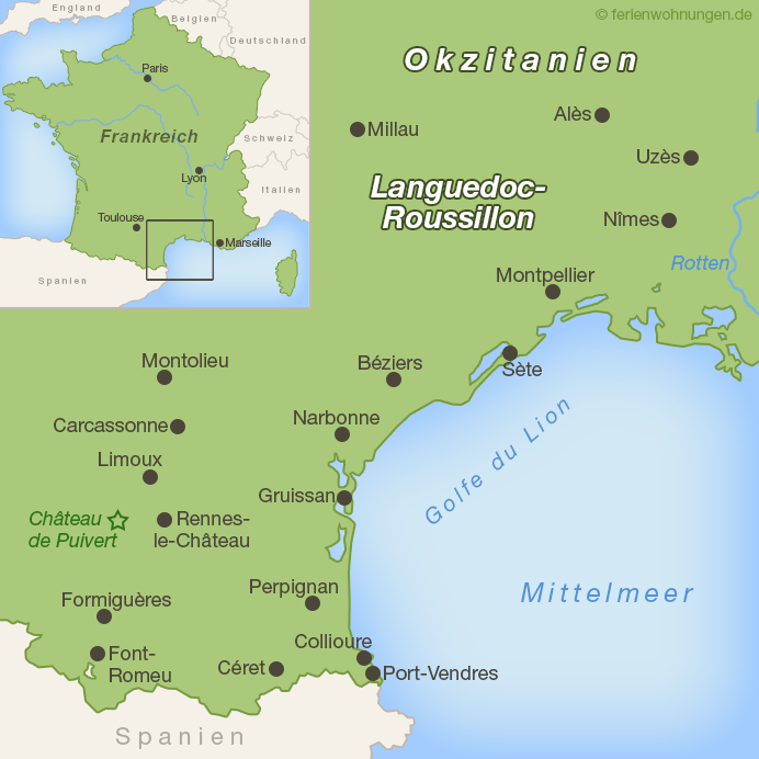 Karte Languedoc-Roussillon in Okzitanien