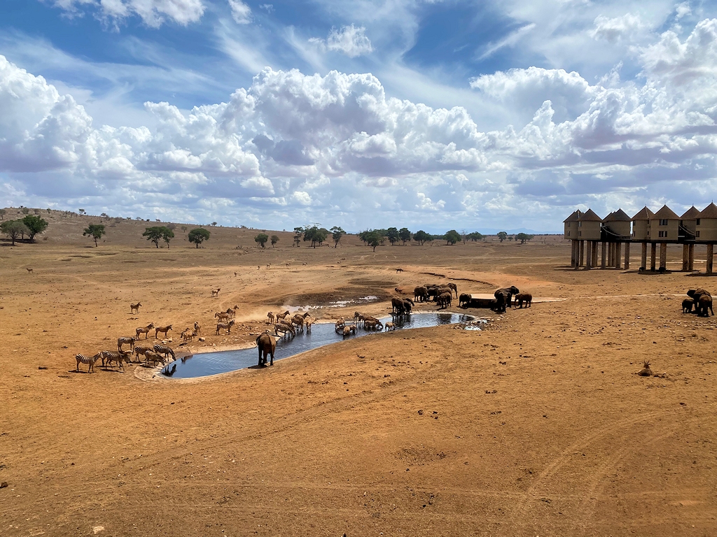 Wasserstelle an der Unterkunft im Tsavo West Nationalpark